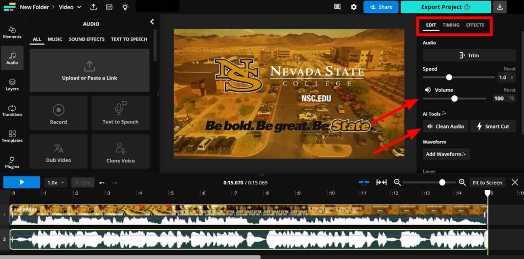 trim and edit the added audio