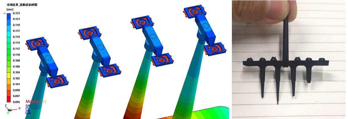 The T3C tact switch is one of the products with the highest output in DiptronicsÂ Manufacturing Inc. The main purpose of electronic switches is to turn on the circuit. This kind of product is easy to have air trap, weld line and lack of material in the manufacturing process, resulting in poor conduction of the product.  The team used Moldex3D to find out the solutions to balance the flow behavior of products, shorten the molding cycle, and improve appearance defects. Applying Moldex3D can effectively improve the product yield and reduce costs at the same time.