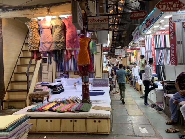 Narrow lane of fabric shops in Mumbai
