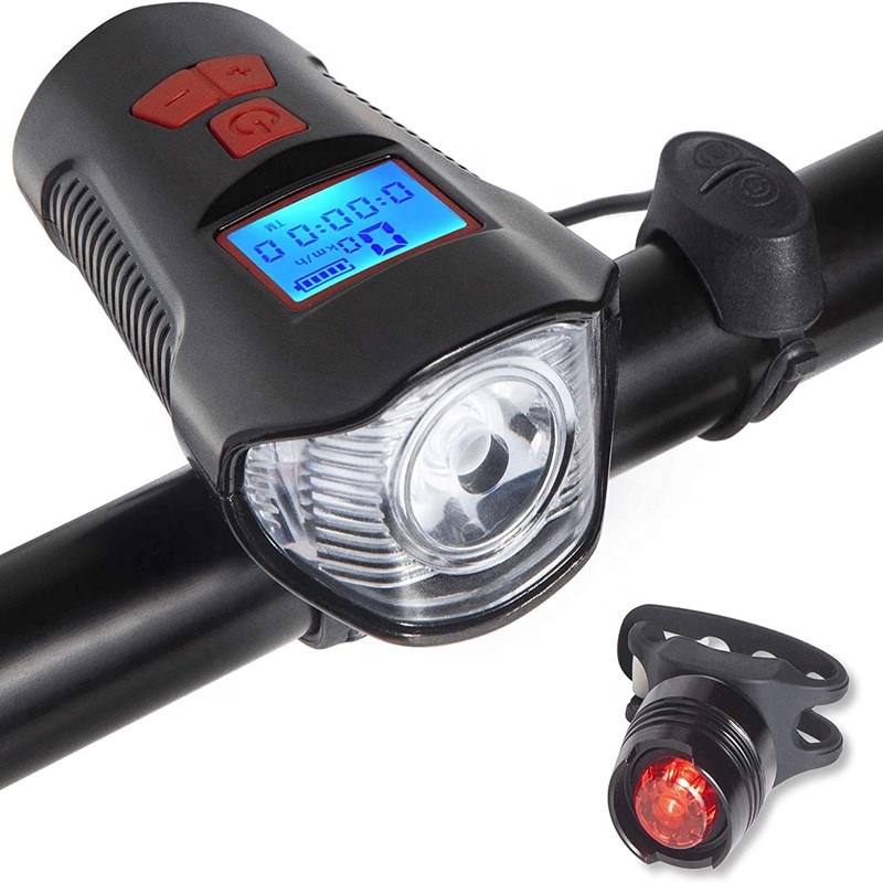 Hot Sell Light Light de bicicleta de bicicleta de estrada recarregável USB Farol do ciclo do conjunto de luzes frontal com odômetro de velocímetro de bicicleta1 odômetro1
