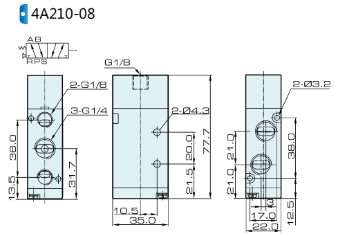 4A210-08 Kierunkowy zawór sterujący pilotem pneumatycznym typu 5/2 Way Airtac 0