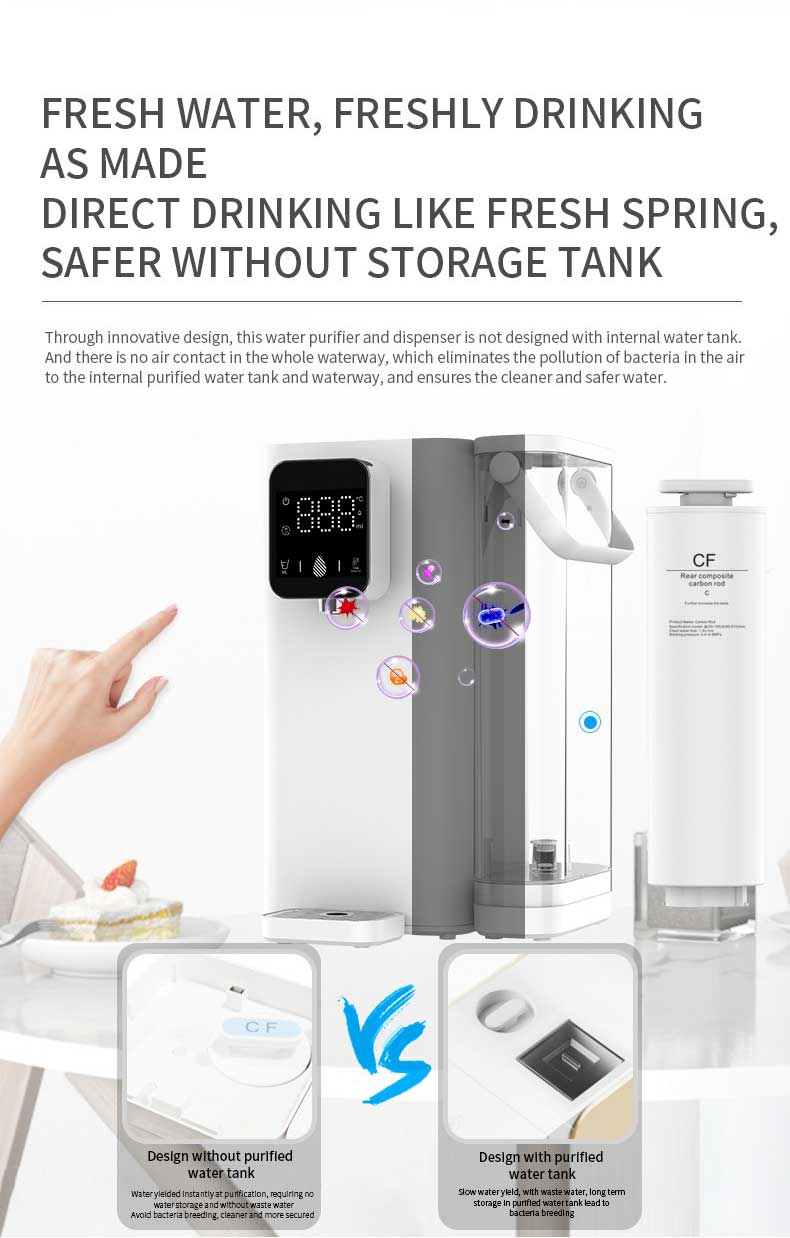 2023 New Design Portable Desktop POU Direct Pipping UF Instant Hot Water Dispenser
