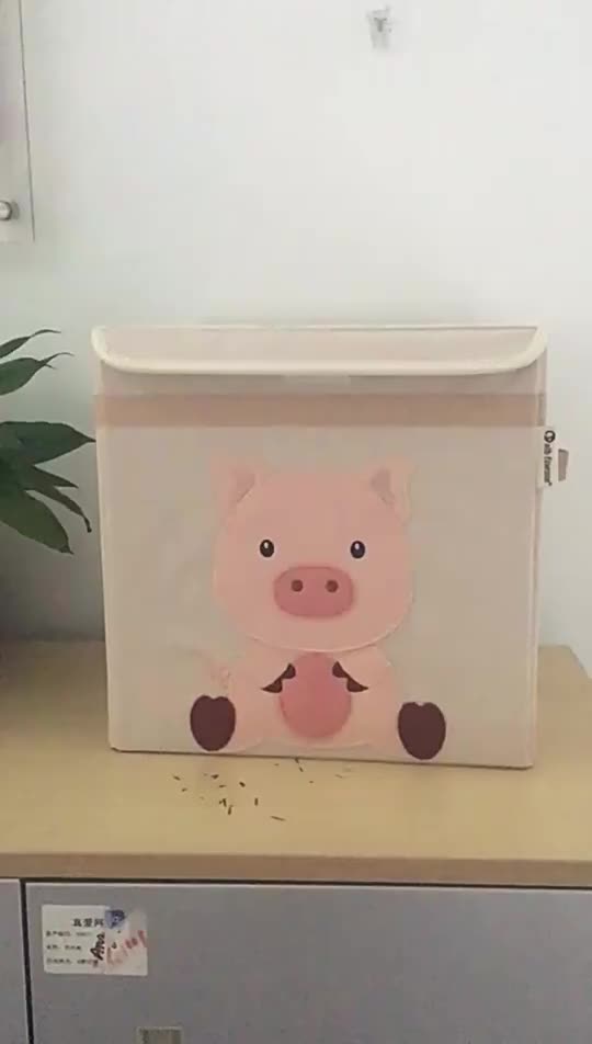 Collapsible Fabric Storage Cube Boxes with Animal Embroidery , Kids Toy Organizer Baby Shoes Clothing Foldable Storage Box lid1