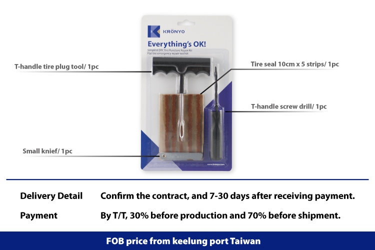 KRONYO tyre repair card for tire plugs insert tool set