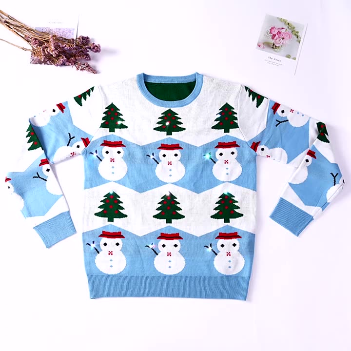 Hot selling European and American style fashion Long sleeve knitted Christmas sweater with lights1
