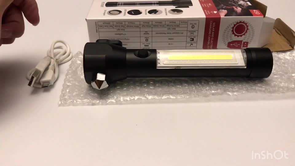 Neue Multifunktion 2 in 1 Taschenlampe und Seite 3 Farbe COB -Notfall -Torch Licht mit Auto -Fluchthammer und Gürtelschneidemesser1
