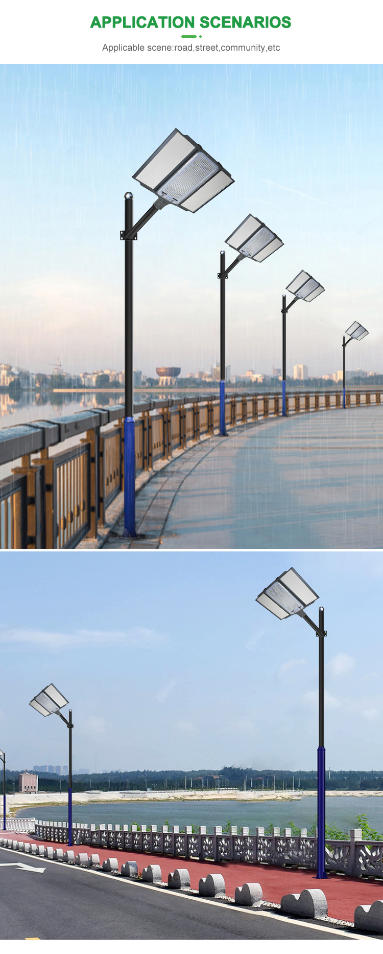 Iluminación exterior IP65 Impermeable IP65 Aluminio 200 vatios 400 vatios 600 vatios Luz de calle llevada solar integrada