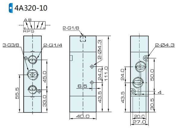 4A320-10 Airtac Тип 5/2-ходовой пневматический двойной пилотный клапан 0