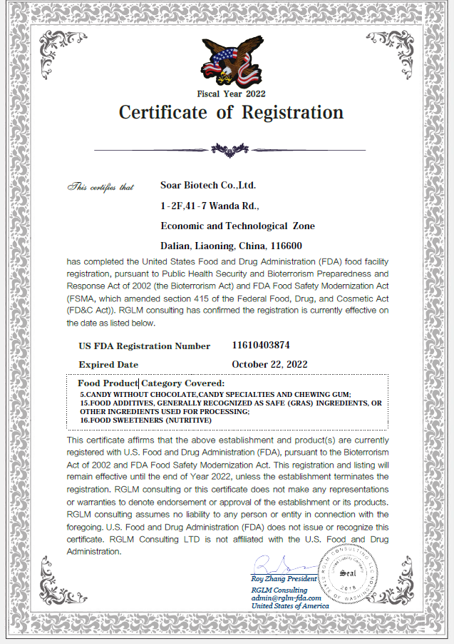 FDA Certificate of Registration