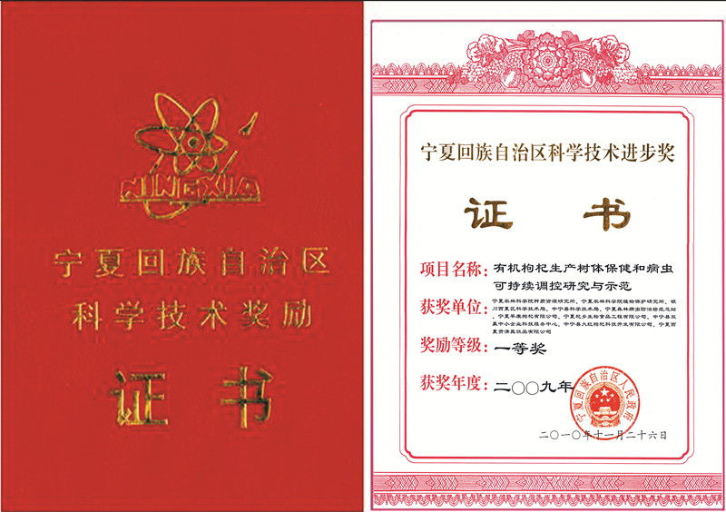 The First Prize of Ningxia Hui Autonomous Region Scientific and Technological Progress Award