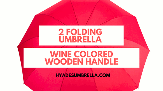 Wine Colored Wooden Handle 2 Folding Umbrella