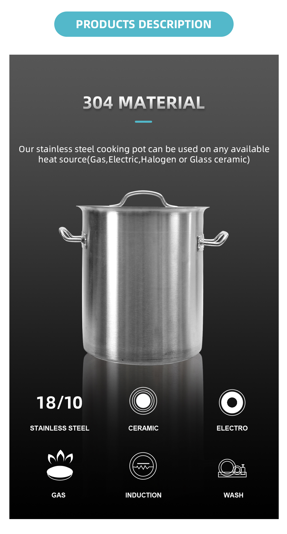 Stainless Steel Short Soup Pot Cookware
