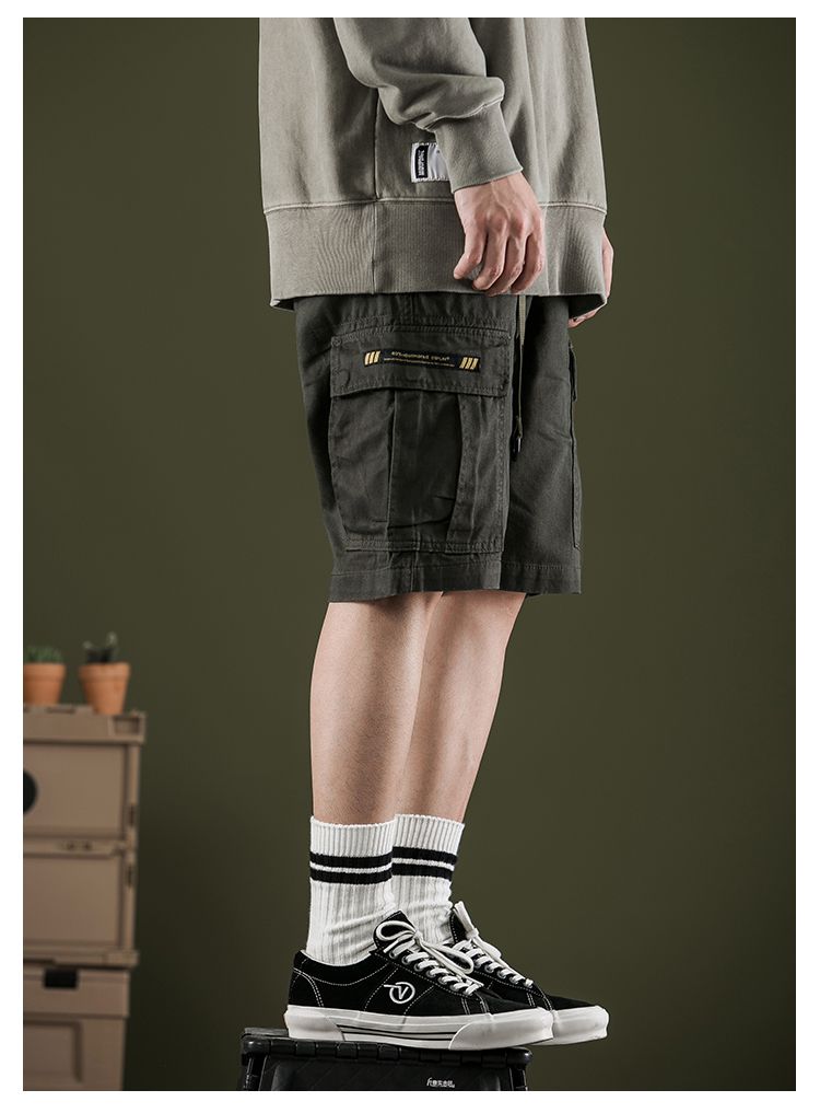 DD.A02 Short de travail multi-poches pour homme en pur coton, pantalon ample à cinq points, short cargo pour homme