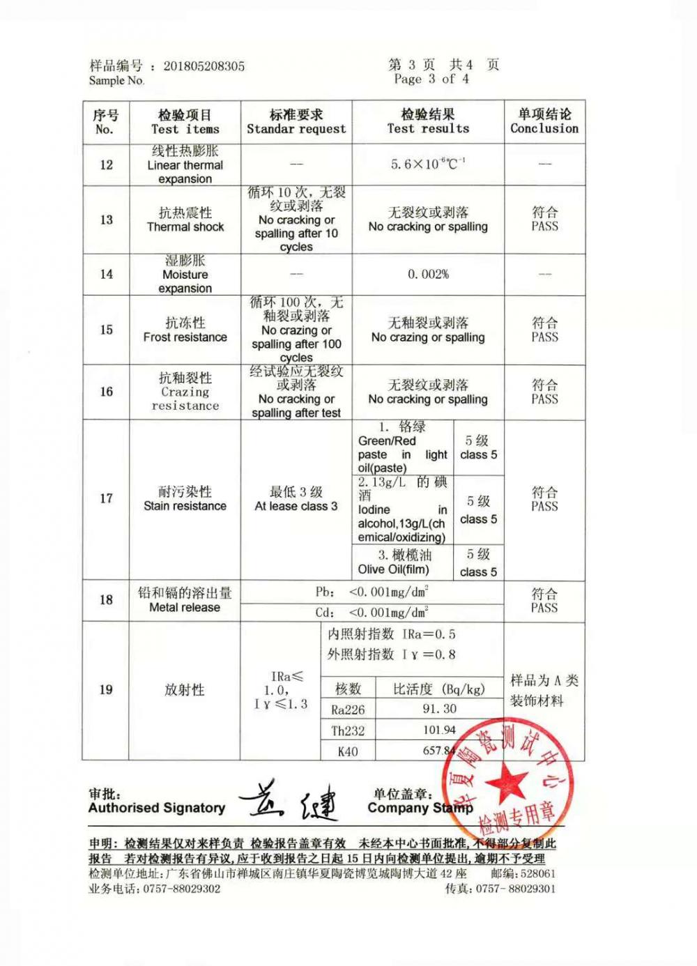 600*600mm Porcelain Tiles Test Report-2