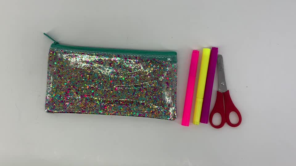 Custom clear plastic sequin pencil case and glitter pencil pouch1