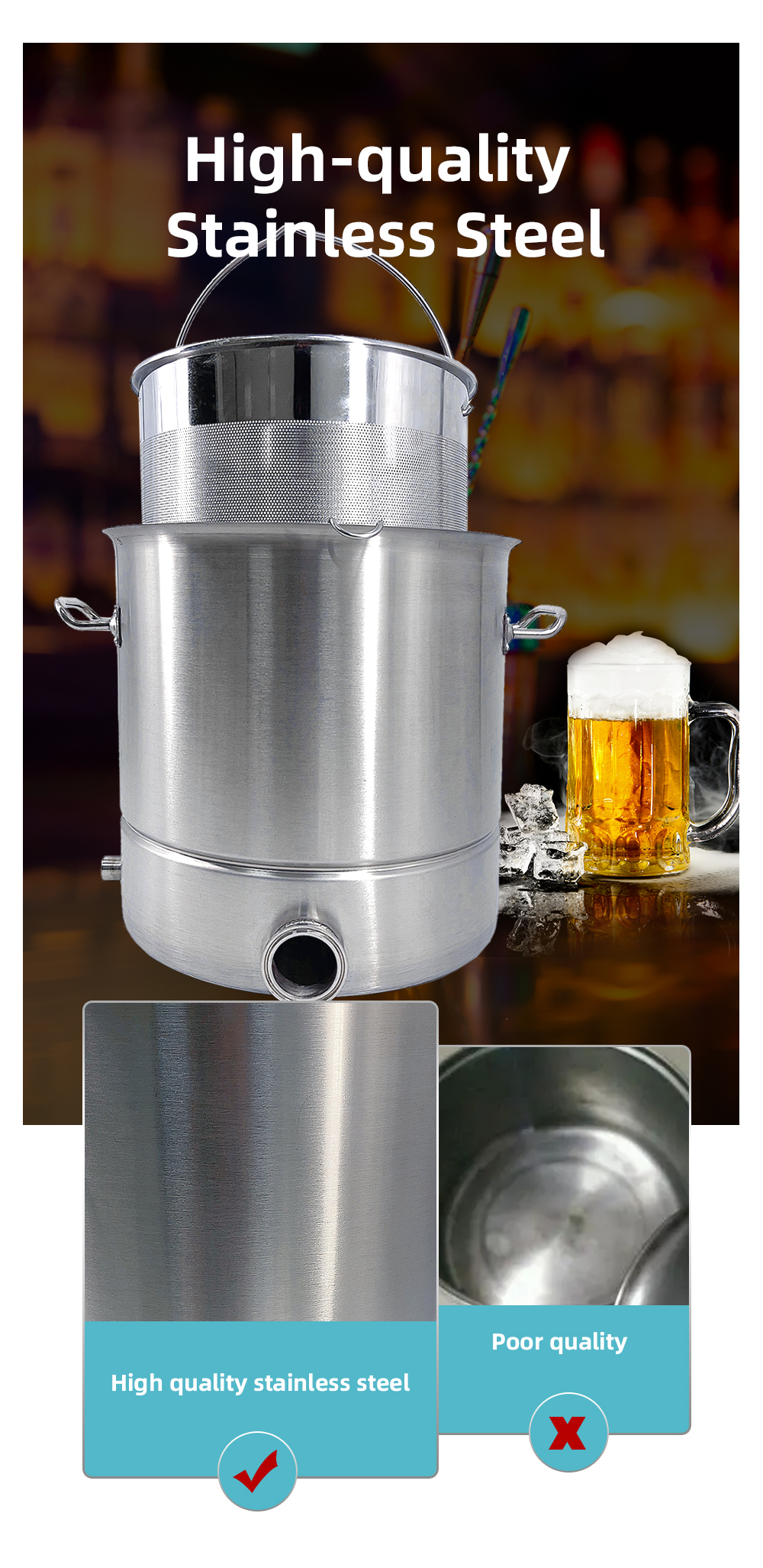 High quality 304 stainless steel beer barrel