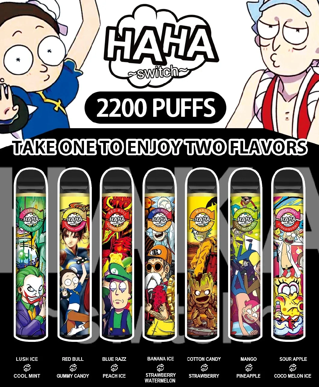 2021 Hot Selling 1100+1000 puffs Double Flavors Disposable Vaper CE/MSDS/RoHS-certifikat