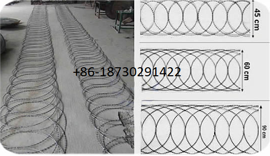 450mm coil diameter Razor wire flat wrap coils as a clapped into a flat panel formation.