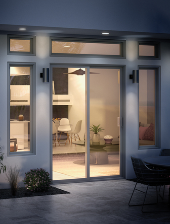 multi-panel aluminium sliding door with glazed panels