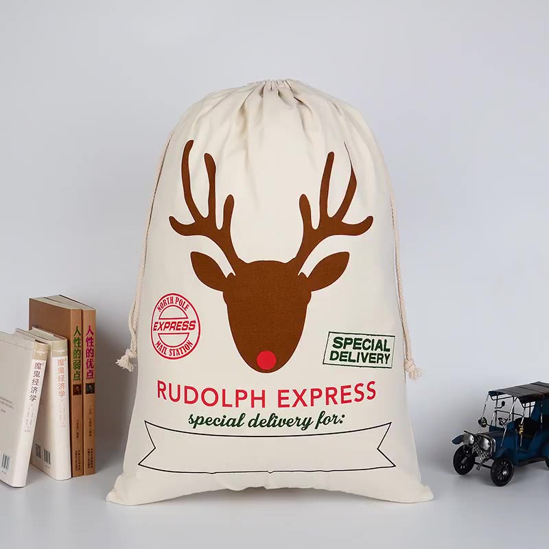 100% Cotton Canvas Large Drawstring Bag Letter Printed Wholesale Santa Sacks Personalized Christmas Sacks Bag For Gifts1