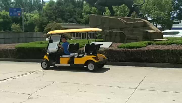 Gele 6-persoons elektrische golfkar rijden video.mp4