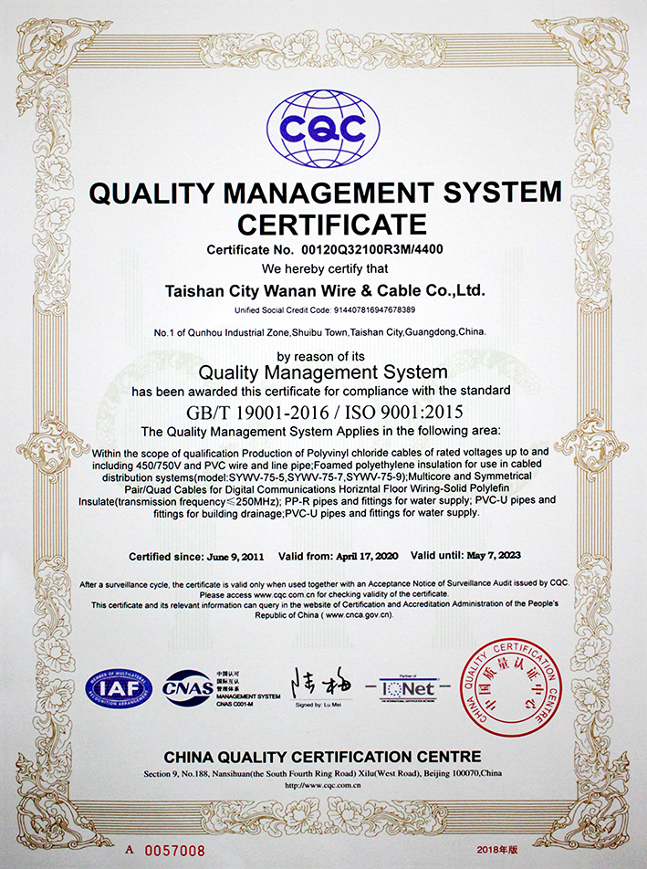 QUALITY MANAGEMENT SYSTEM CERTIFICATE