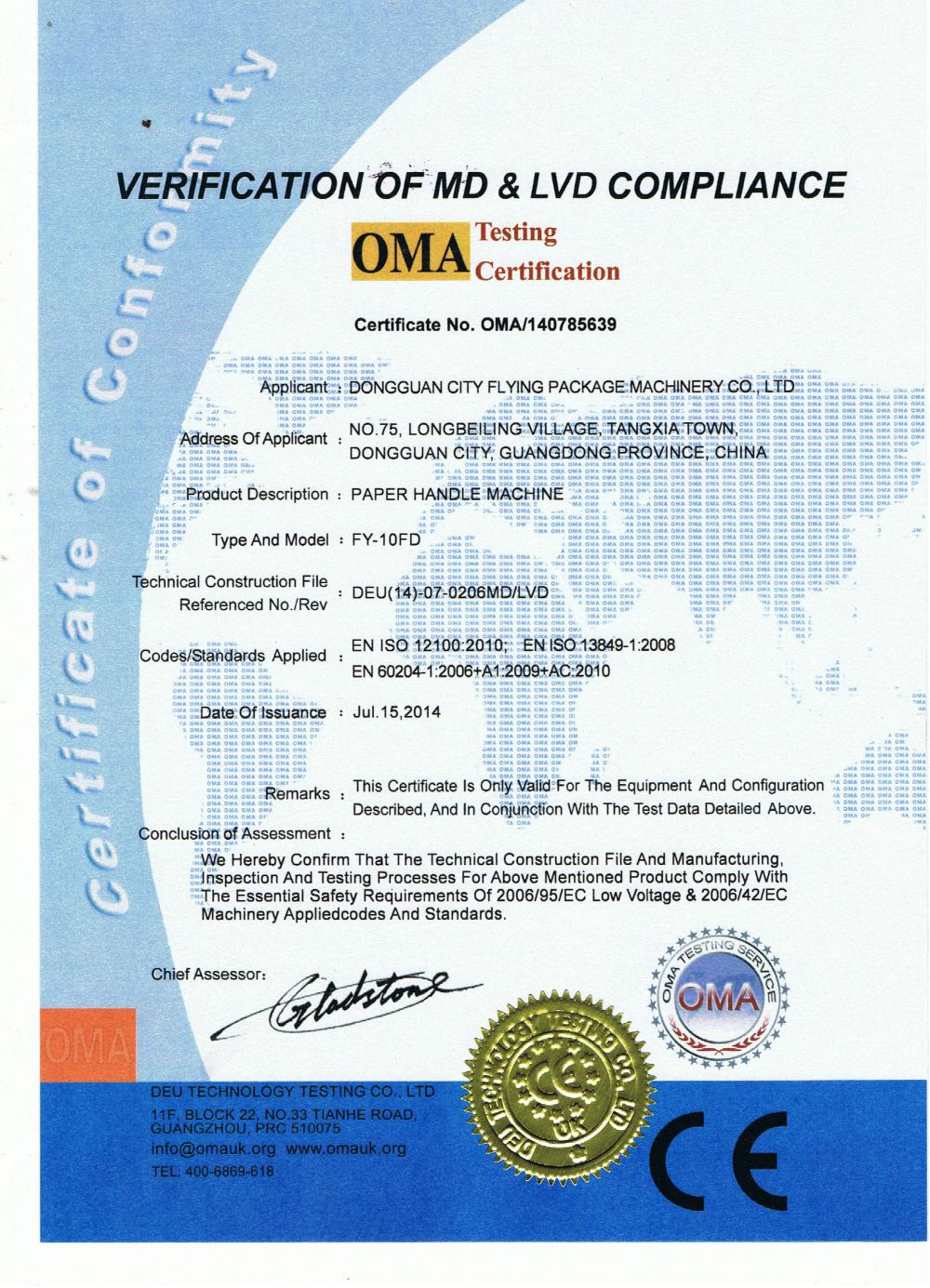 CE CERTIFICATE