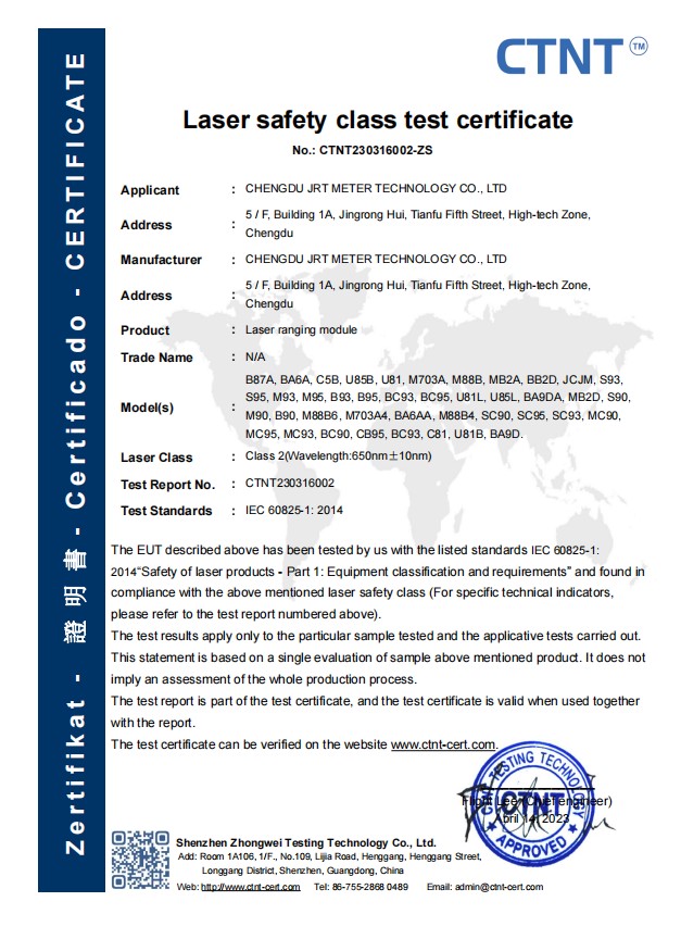 Laser Safety Class Test Certificate