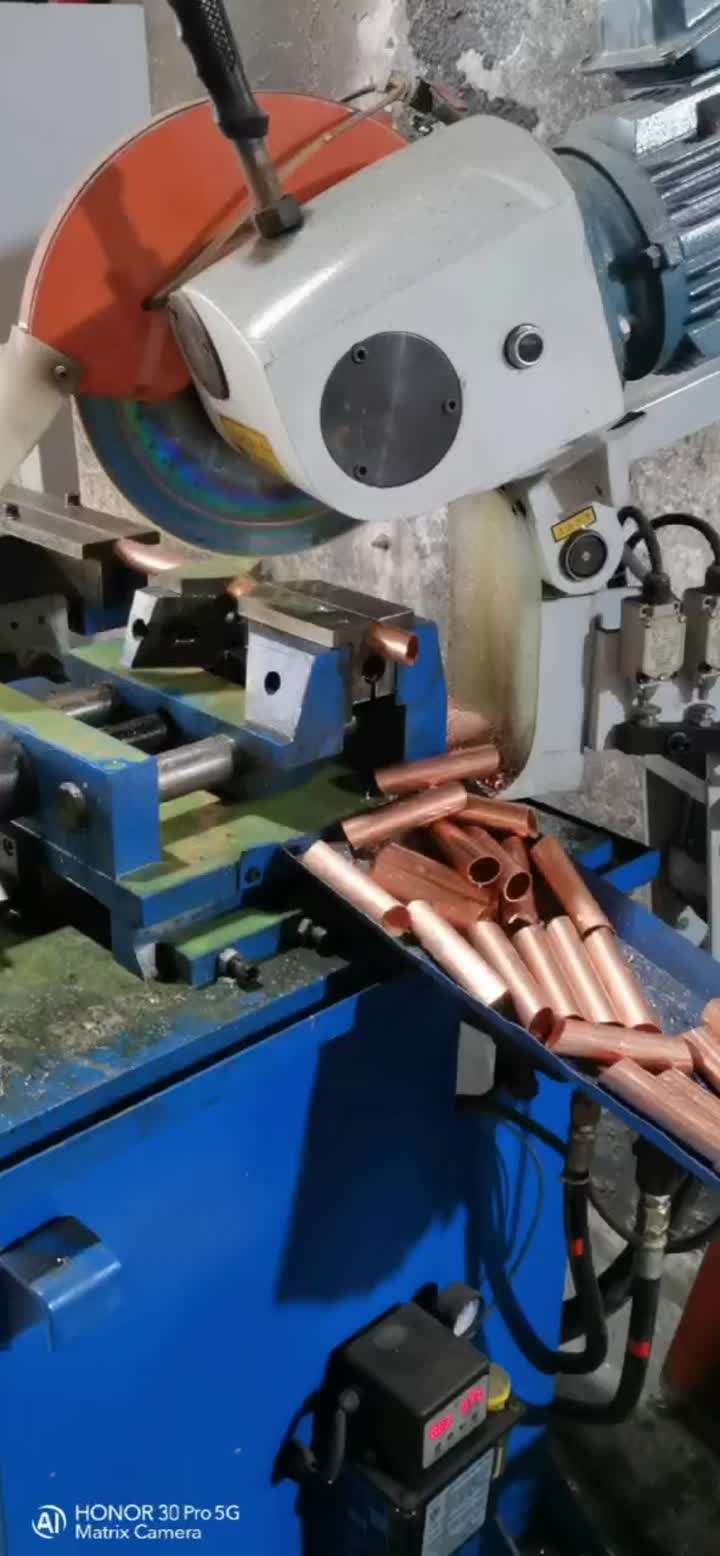 cutting the raw material for copper elbow