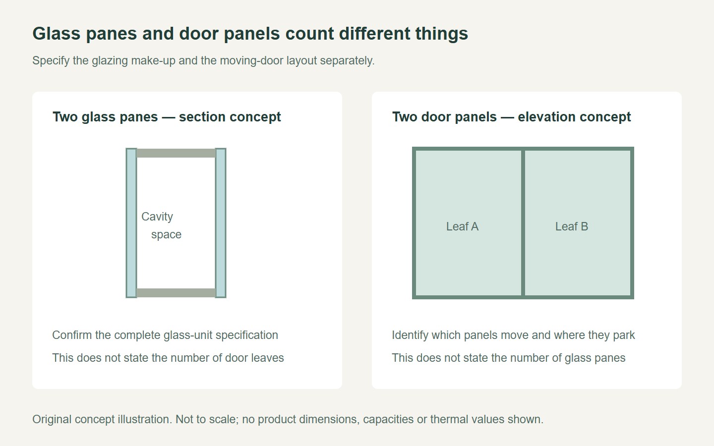 Original comparison of two glass panes in section and two door panels in elevation