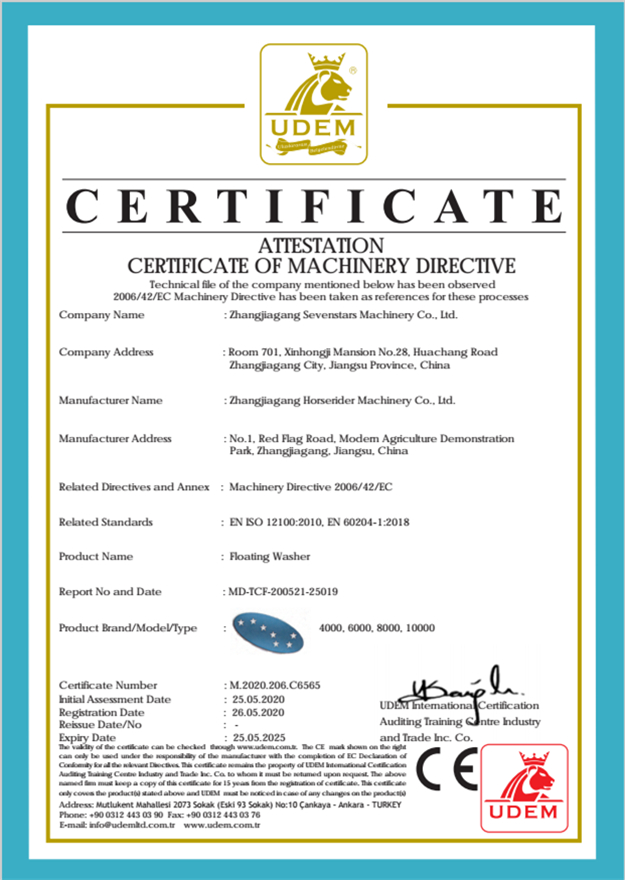 attestation certificate of machinery directive
