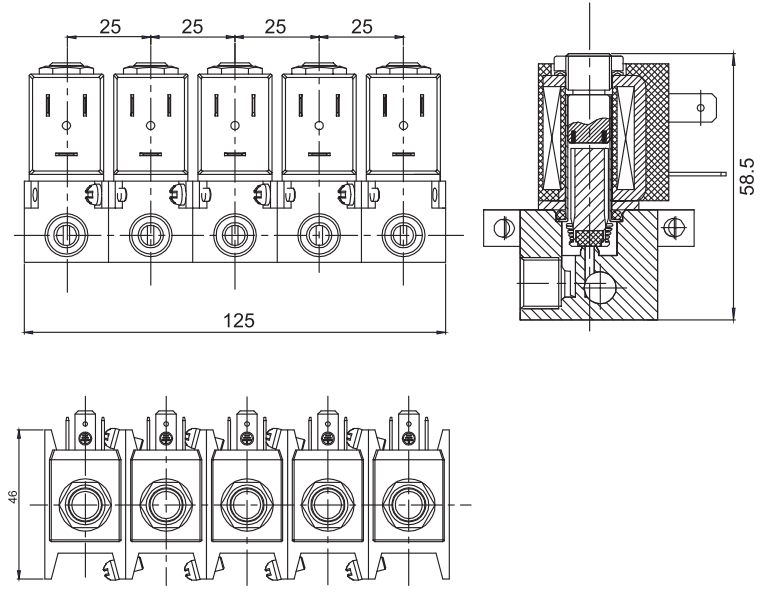 1/8'' 1/4'' 4 Group 2 Way NC Brass Solenoid Valve Combination 24V 220V 0