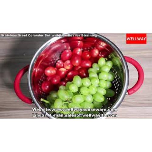 Wellway Stainless Steel Colander Set with Handles for Straining