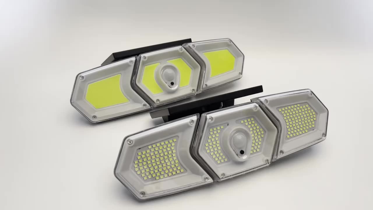 Neueste intelligente dreifache Köpfe 254*SMD/274*COB Outdoor Party Motion Sensoring Solar angetriebener Gartenwandlicht mit verstellbarer Lampenkörper11