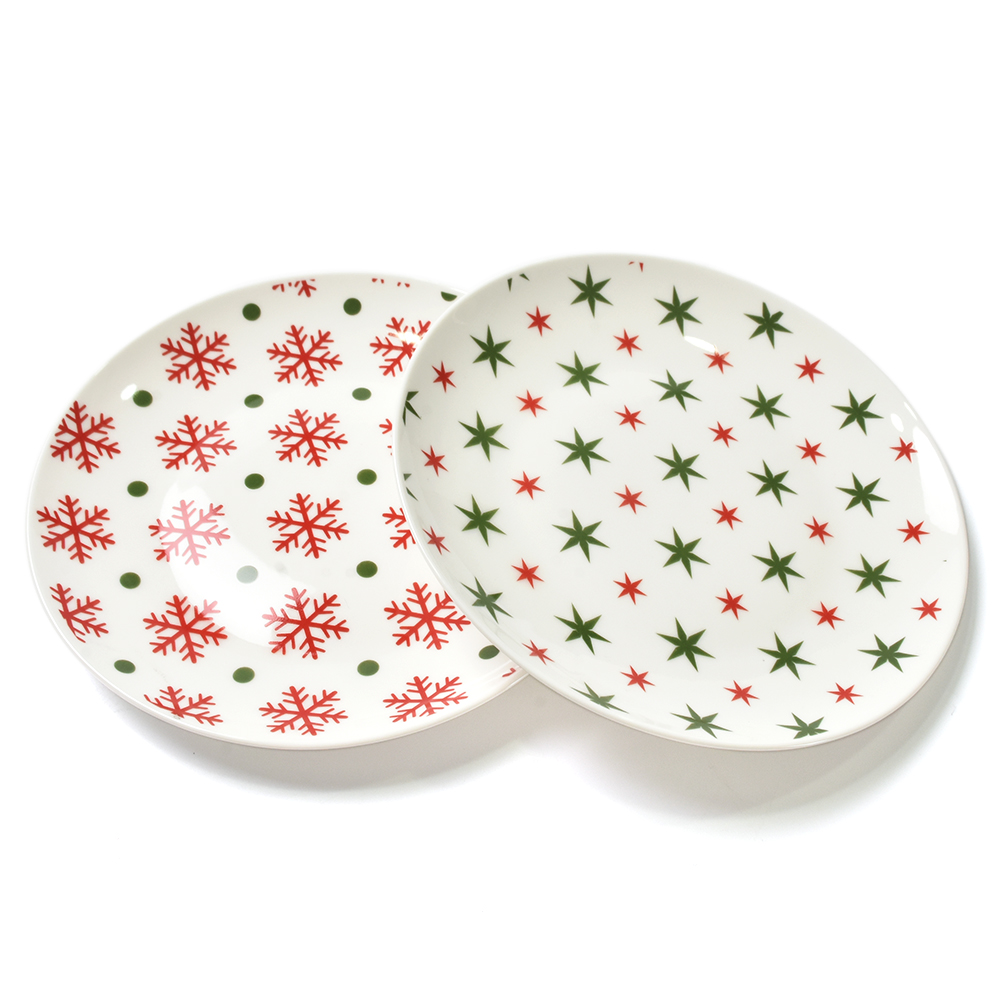 Partihandel keramisk servering skålplatta anpassad logotyp jul anpassade dubbla tårtplattor