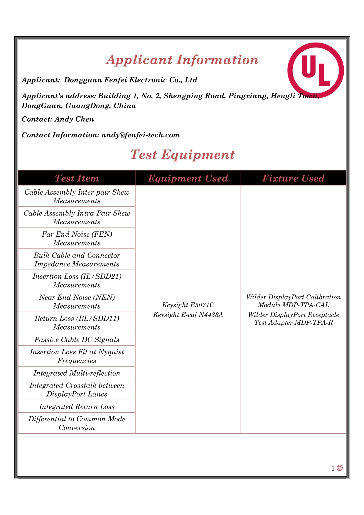 FenFei_FF-A000-DP007_DP1.4 Cable Assembly Certification Data Sheet_20240925