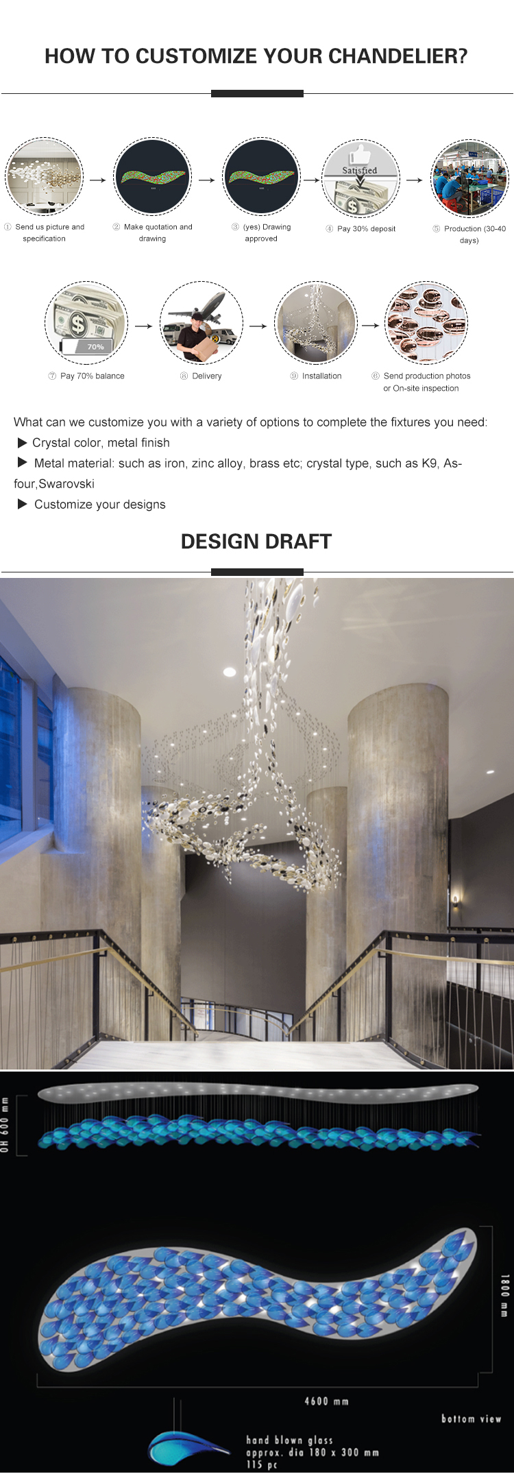 Personalidad de calidad creativa de calidad hotel personalizable lámpara de lámpara moderna luz colgante