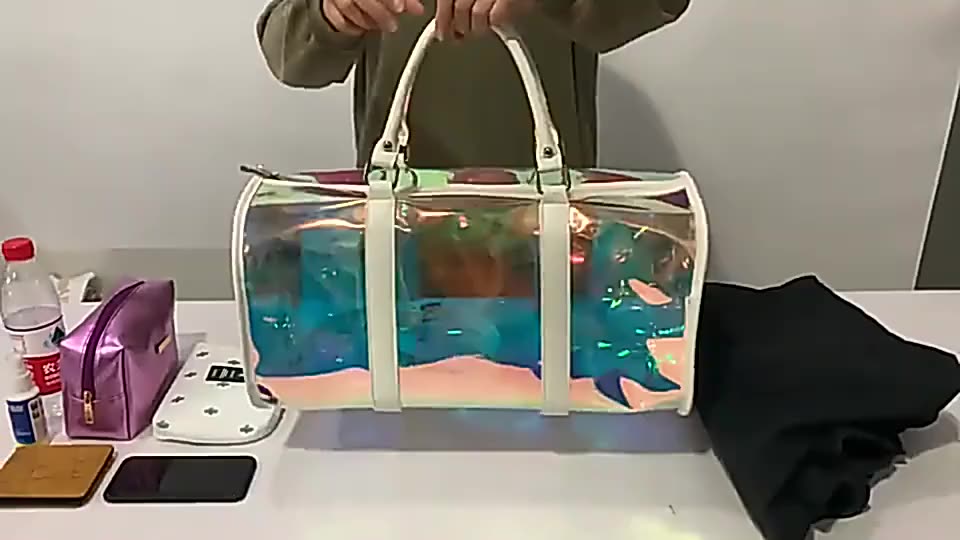 New Hologram Transparent Leisure Beach PVC Travel Bag Fashion Rolling Shoulder Storage Bag Slant Handbag Luggage Duffel Bag1