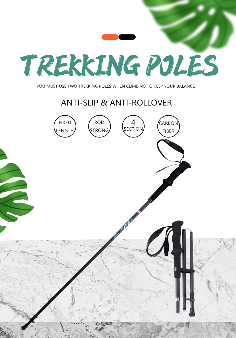 Ultra light 4-Section Folding carbon fiber Trekking poles Hiking Camping Sticks