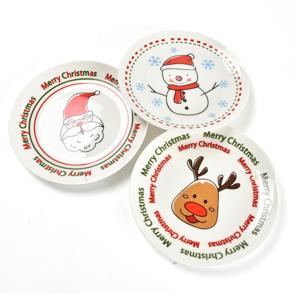 Assiette à vaisselle en céramique en gros Logo personnalisé Christmas Plaques de gâteau doubles personnalisées