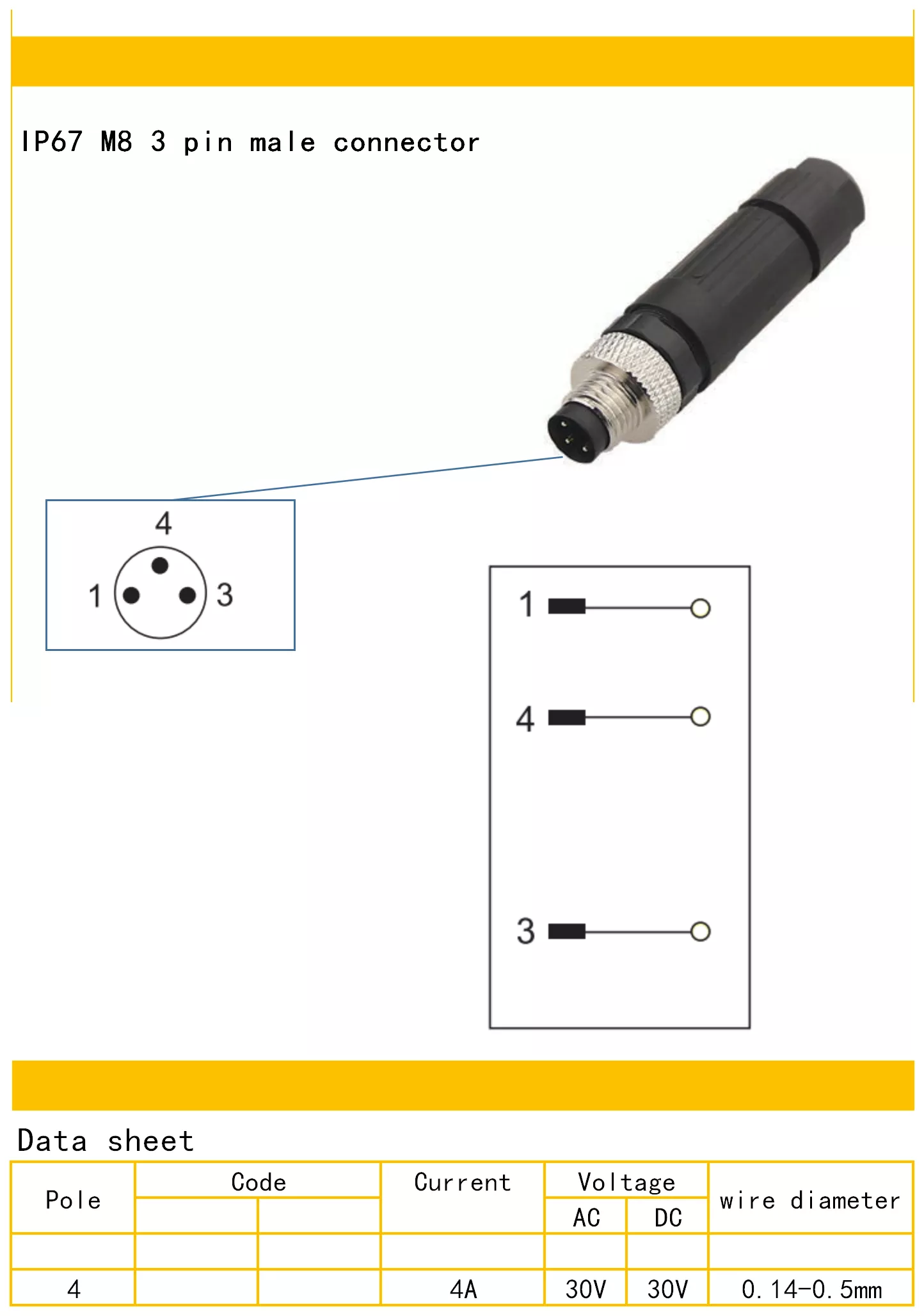 Conector de 3 polos SVLEC M8