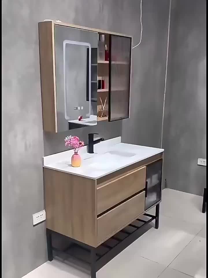 Hotel Bathroom Cabinet with 2 Flat Mirrors