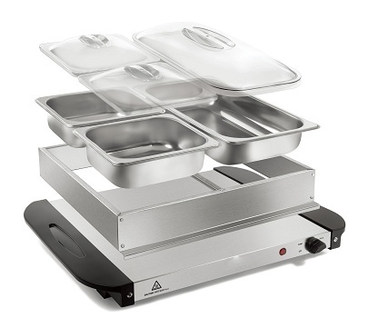 China Glass Warming Tray/Buffet Warmer 1.5L*3 Warming Tray/Buffet Warmer With Two 2.5L Food Trays