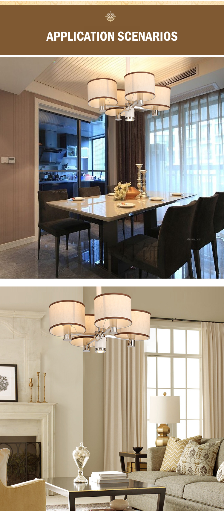 Nuovo prodotto Decorativo per interni Villa Hotel Lampadario in rame bianco in acciaio inossidabile con lampada a sospensione