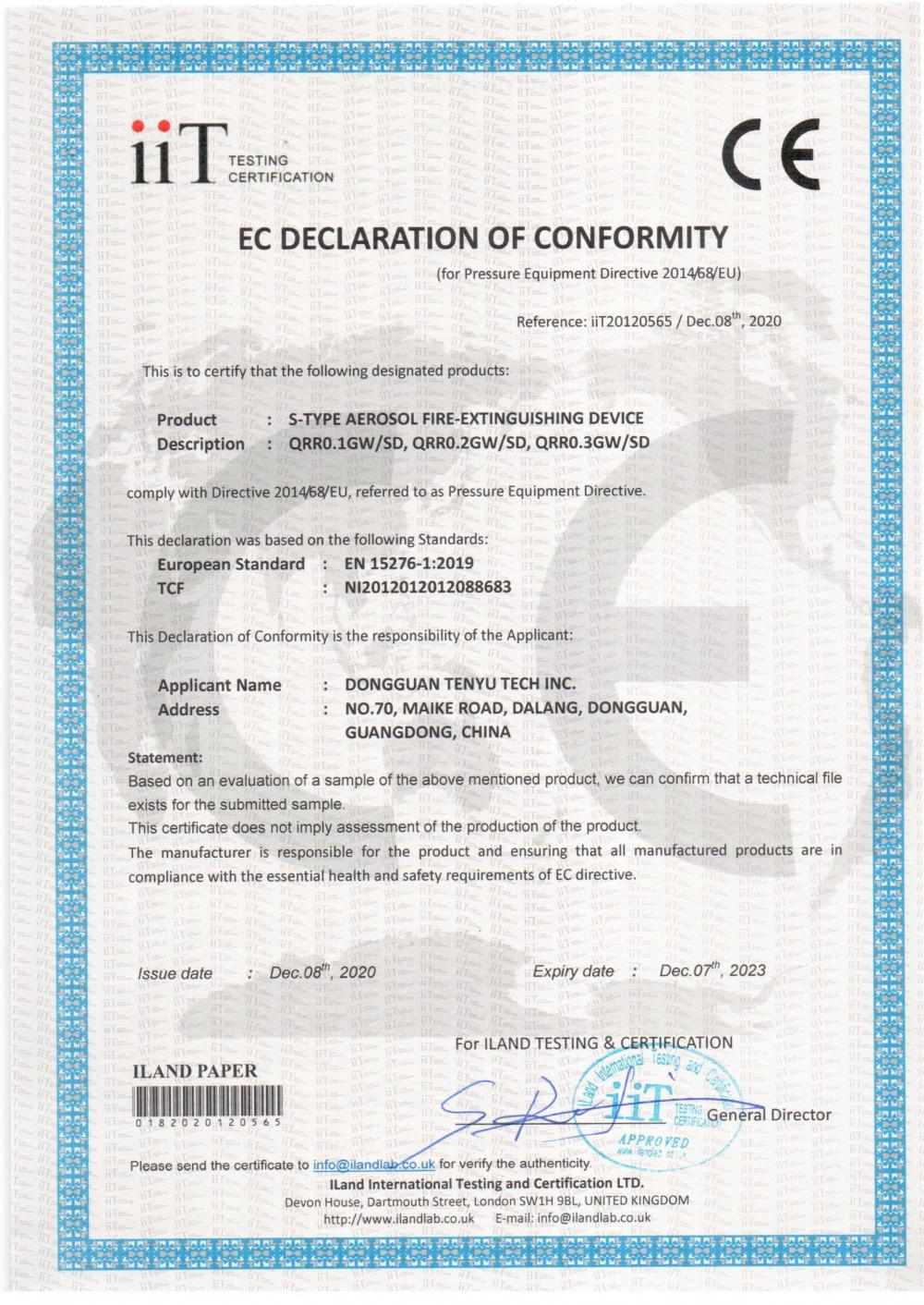 EC DECLARATION OF CONFORMITY