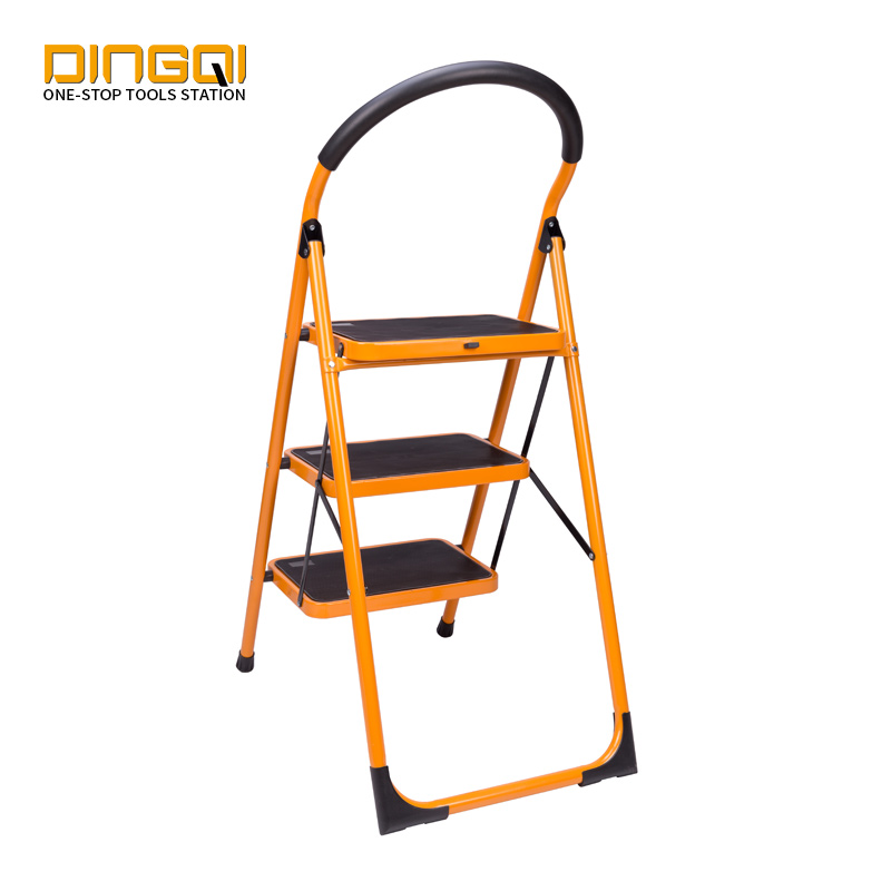 DingQi Multipurpose Safety Wide Step Ladder Metal Portable Household Folding Ladders