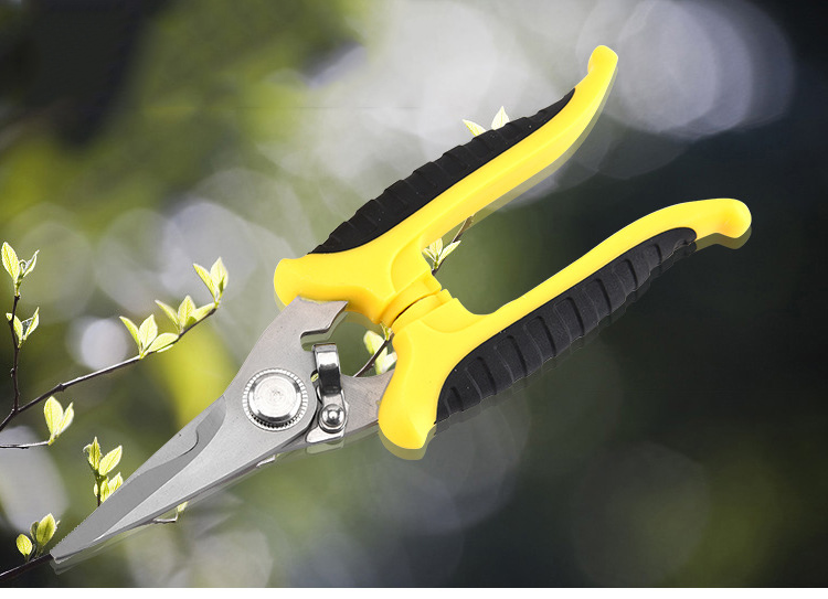 Non-slip handle Stainless steel garden scissors pruning tree branch shears fruit tree pruning black/yellow handle scissors