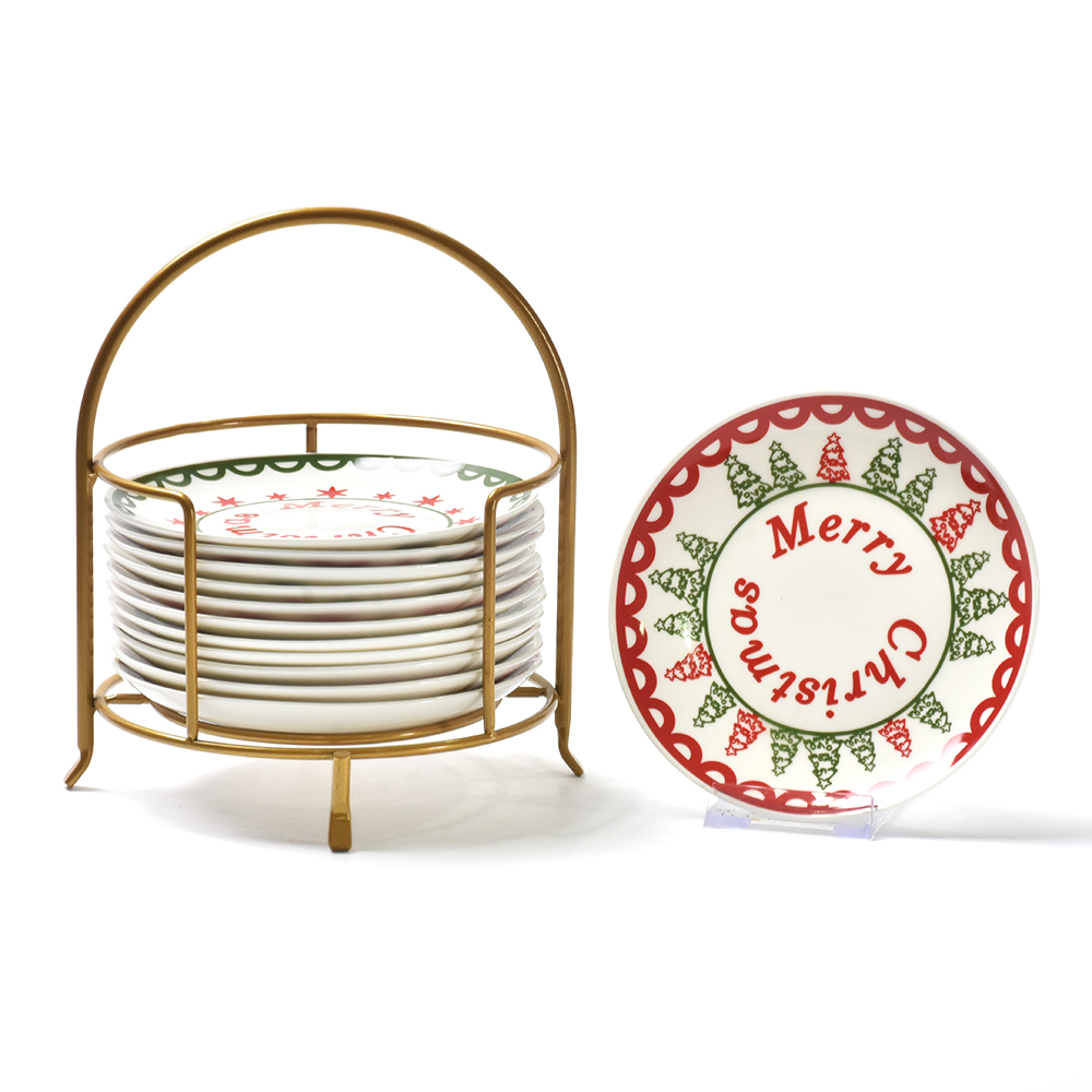 Großhandel Keramik -Servierschalenplatte Custom Logo Weihnachten Anpassende Doppelkuchenplatten Set Set