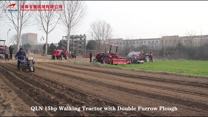 walking tractor with double furrow plough 02