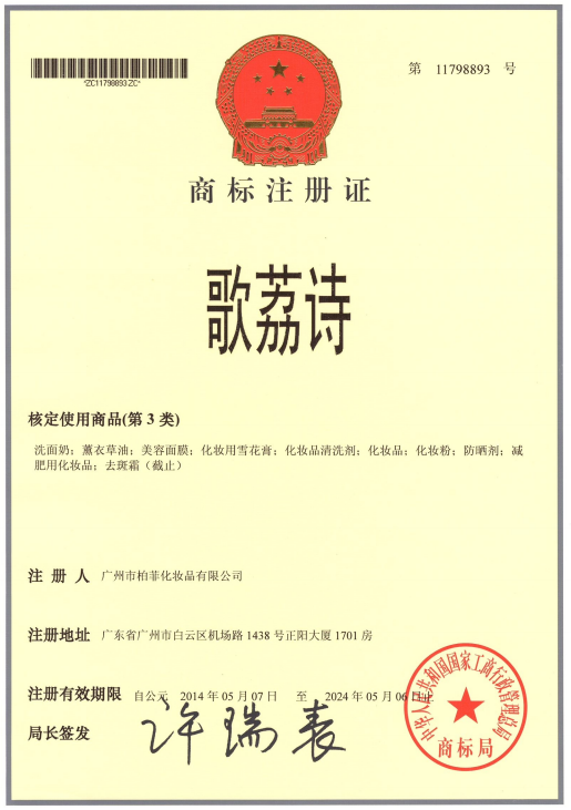 Trademark registration certificate